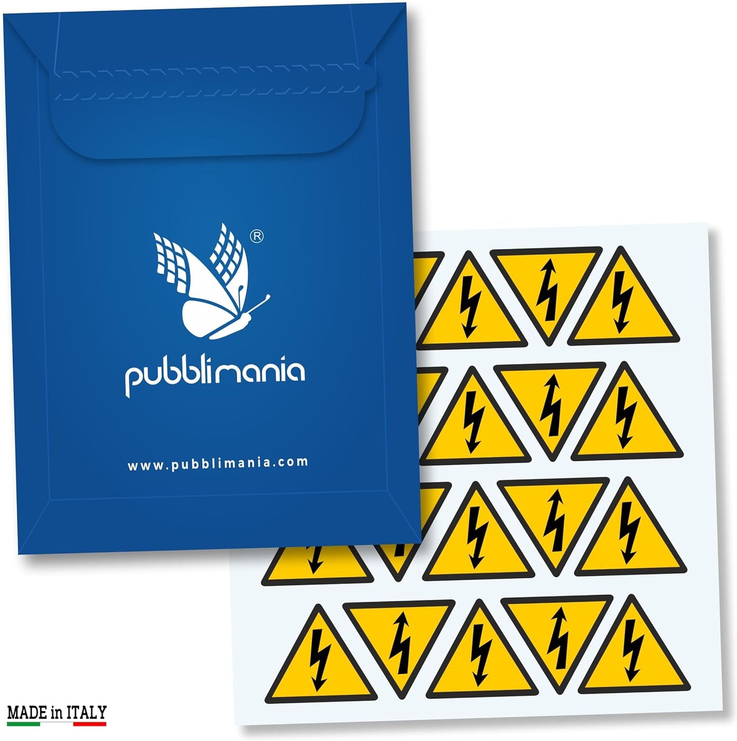 Pubblimania PERICOLO ELETTRICO RISCK ELECTRIC SHOCK Adesivi a triangolo. Stampa per durata esterno - interno (Cm 2,6x3)