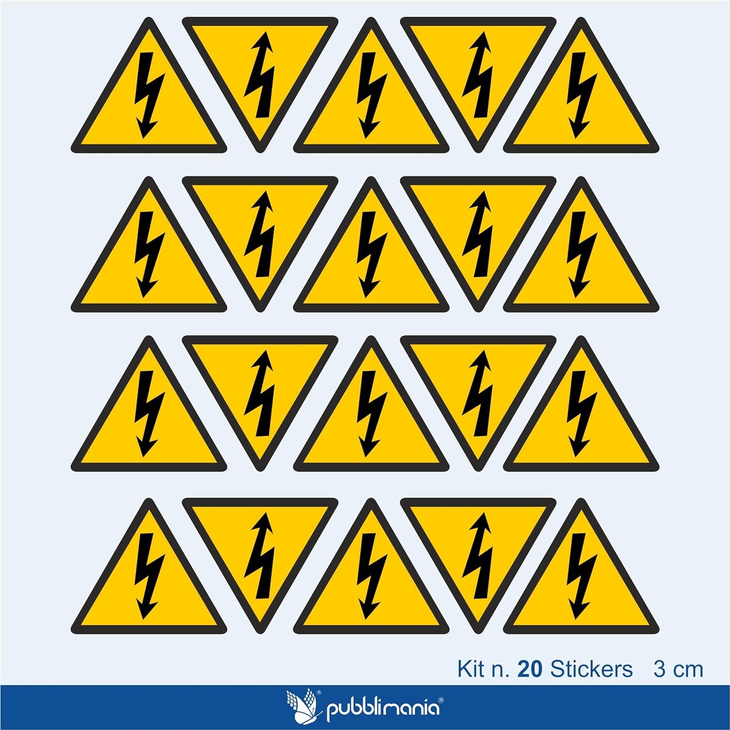 Autocollants triangulaires Pubblimania « DANGER ÉLECTRIQUE », risque de décharge électrique. Impression pour une durée externe et interne (2,6 cm x 3 cm).