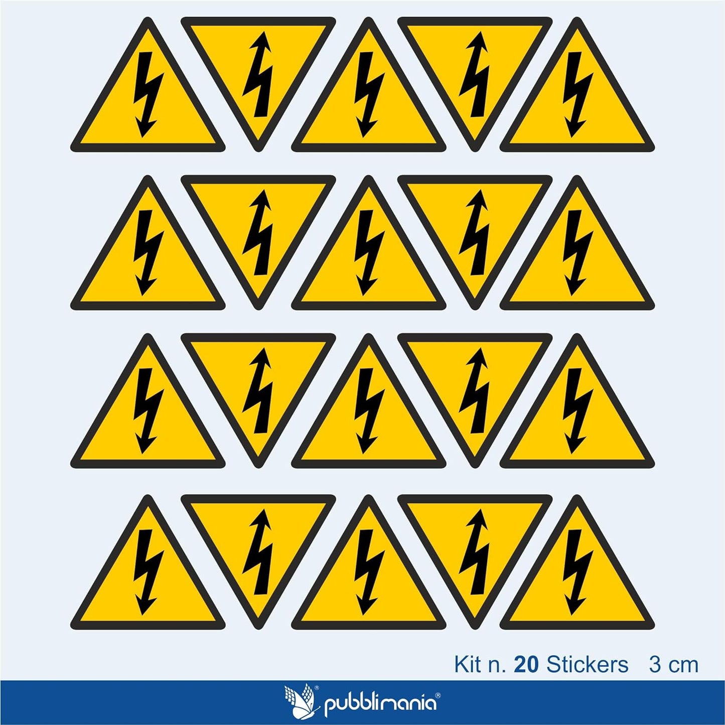 Pubblimania PERICOLO ELETTRICO RISCK ELECTRIC SHOCK Adesivi a triangolo. Stampa per durata esterno - interno (Cm 2,6x3)