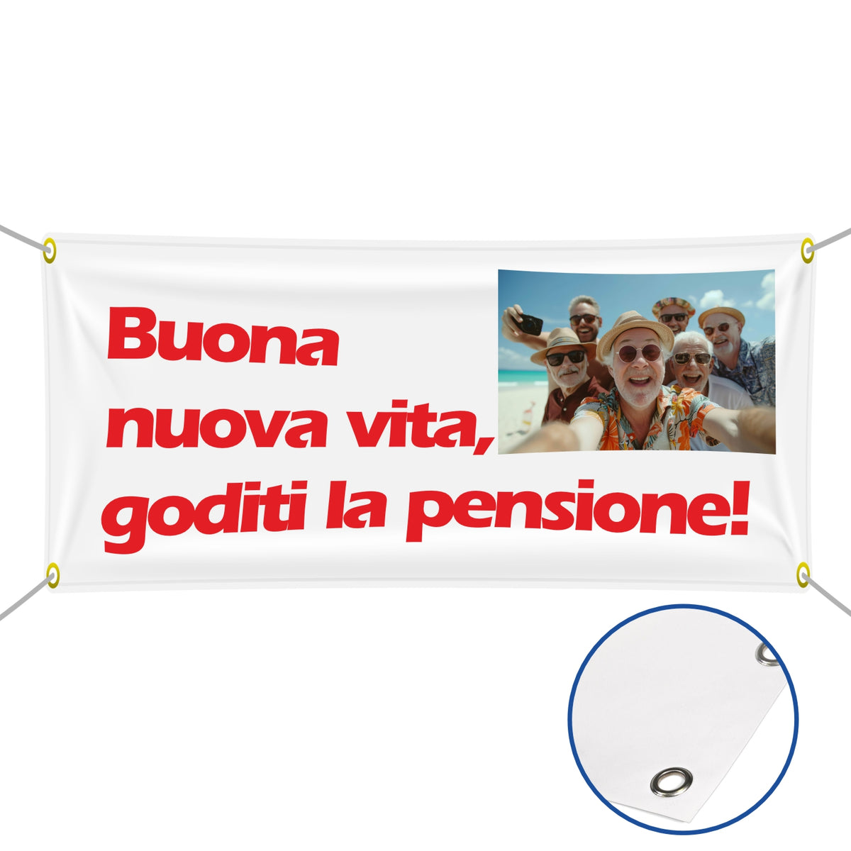 Pubblimania-Werbebanner. PVC-Werbebanner für den Außenbereich mit Ösen.