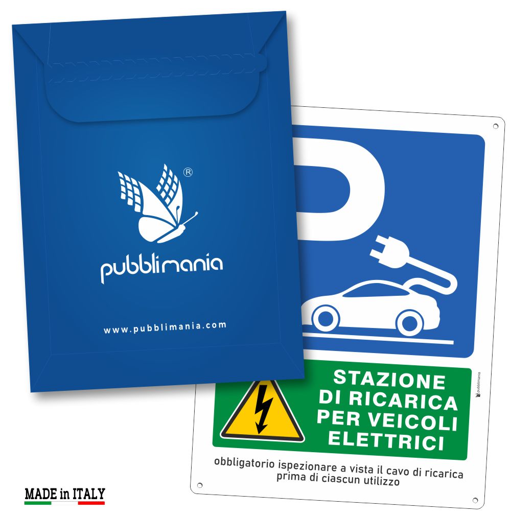 Pubblimania Cartello Colonnina Ricarica Veicoli Elettrici ispezionare il cavo in Alluminio