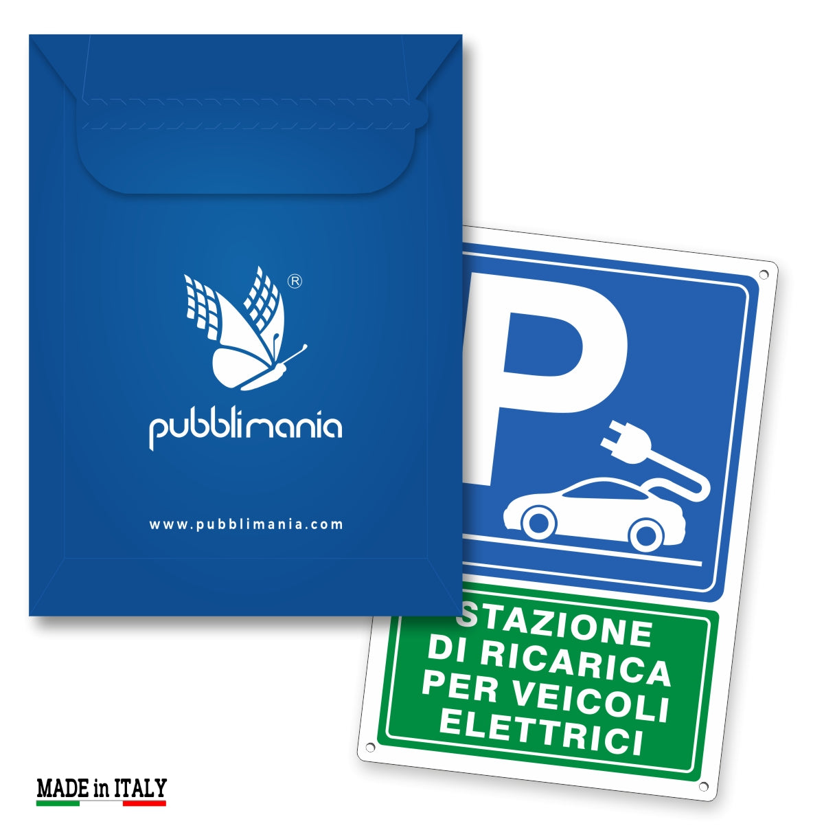 Pubblimania Cartello Ricarica Veicoli Elettrici in Alluminio per esterno metallo resistente spessore 3 mm (Cm 30x40)