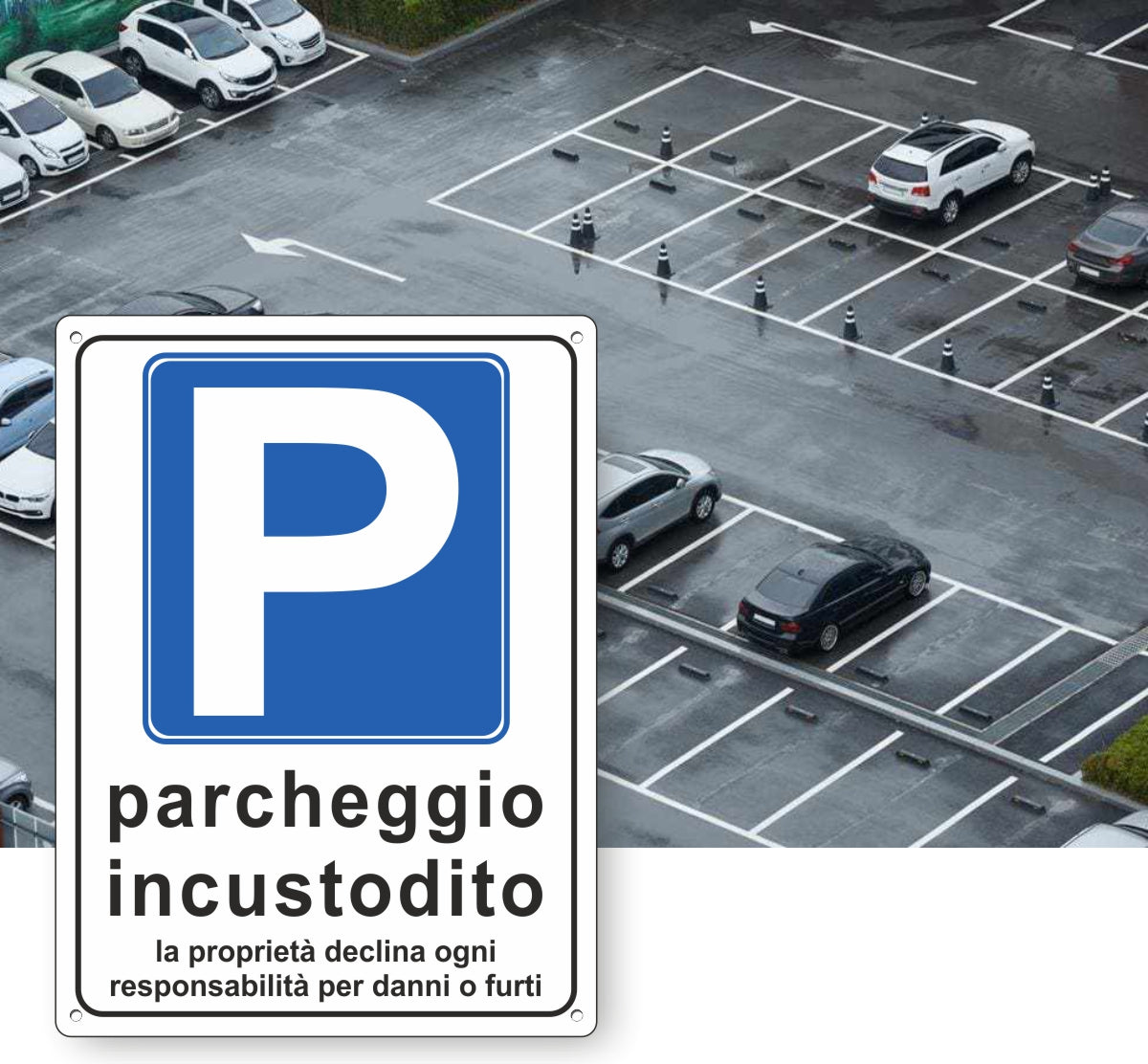 Pubblimania Cartello PARCHEGGIO INCUSTODITO in alluminio composito da 3 mm