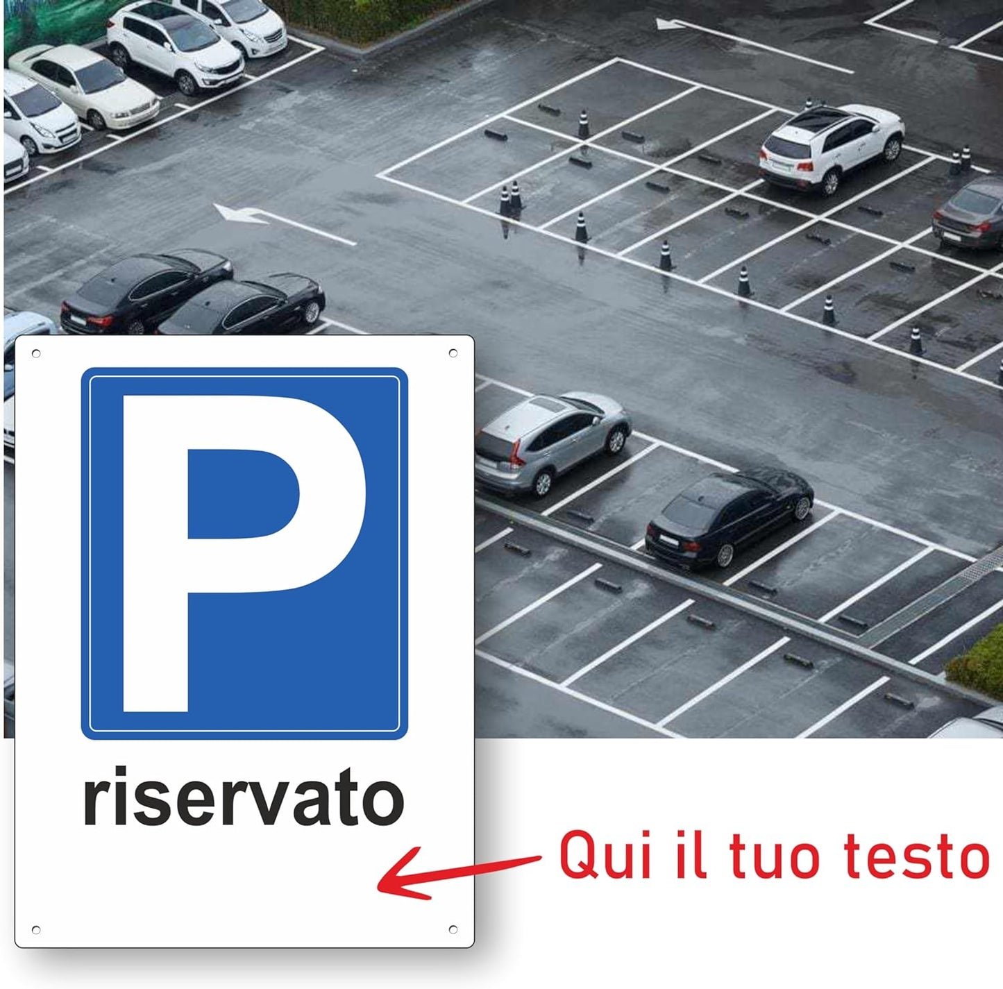 Pubblimania Cartello Parcheggio Riservato con tuo Nome,  in Alluminio per esterno metallo resistente spessore 3 mm