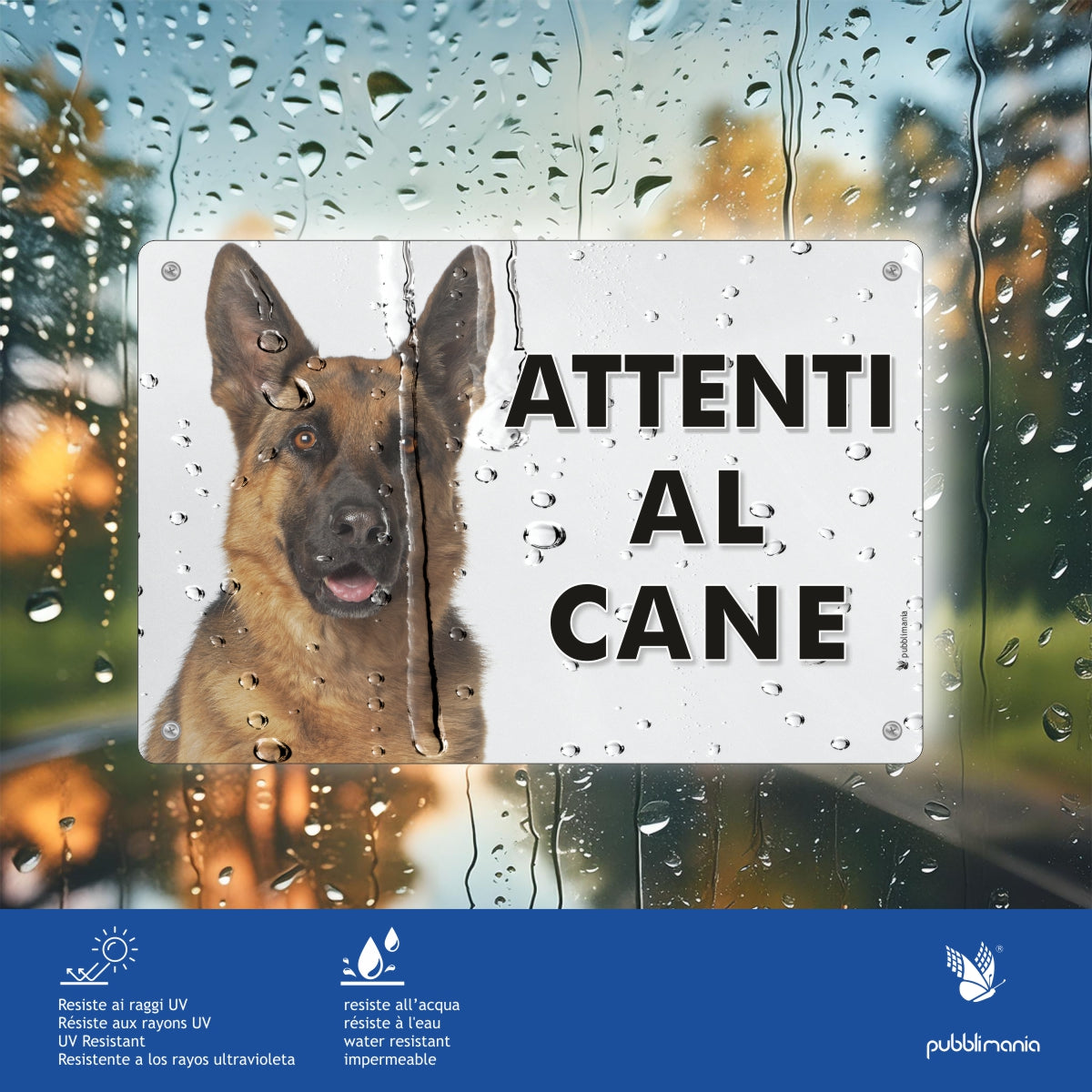 Pubblimania Cartello Attenti al Cane Pastore Tedesco in alluminio composito da 3 mm