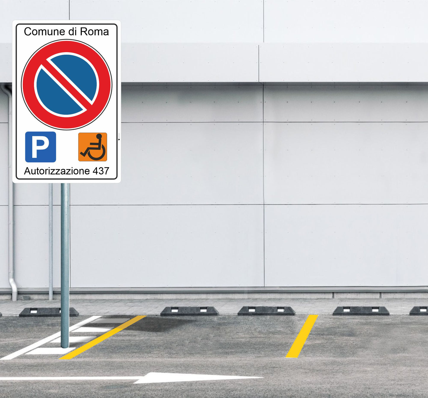 Pubblimania CARTELLO DISABILI CON PERSONALIZZAZIONE, per installazione a paletto. Completo di Staffe e Bulloni