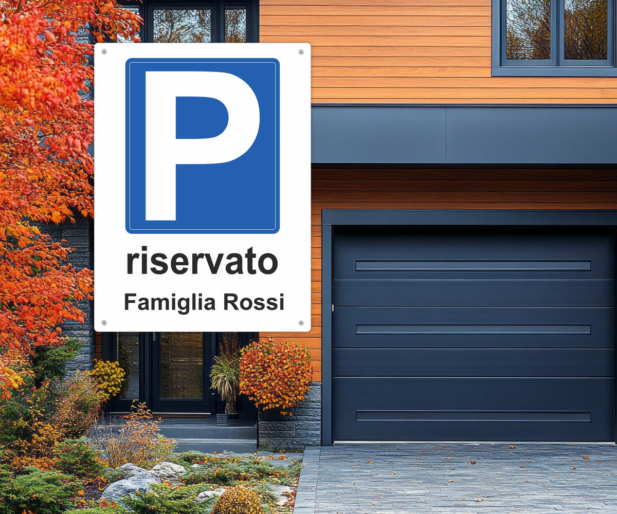 Cartello parcheggio riservato con personalizzazione nome - Made in Italy