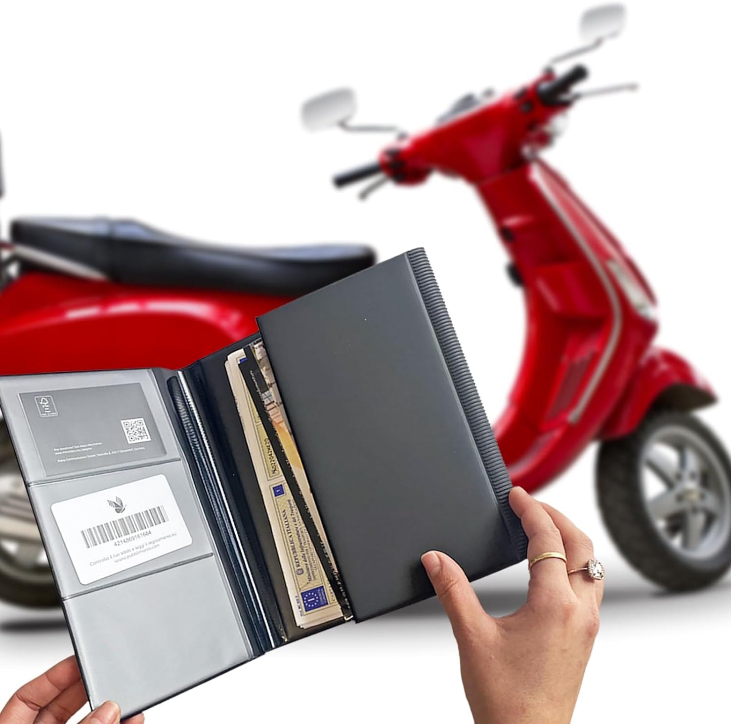 Pubblimania Portadocumenti Auto Luxe multitasche per auto, moto, scooter a due ante con porta patente, porta card