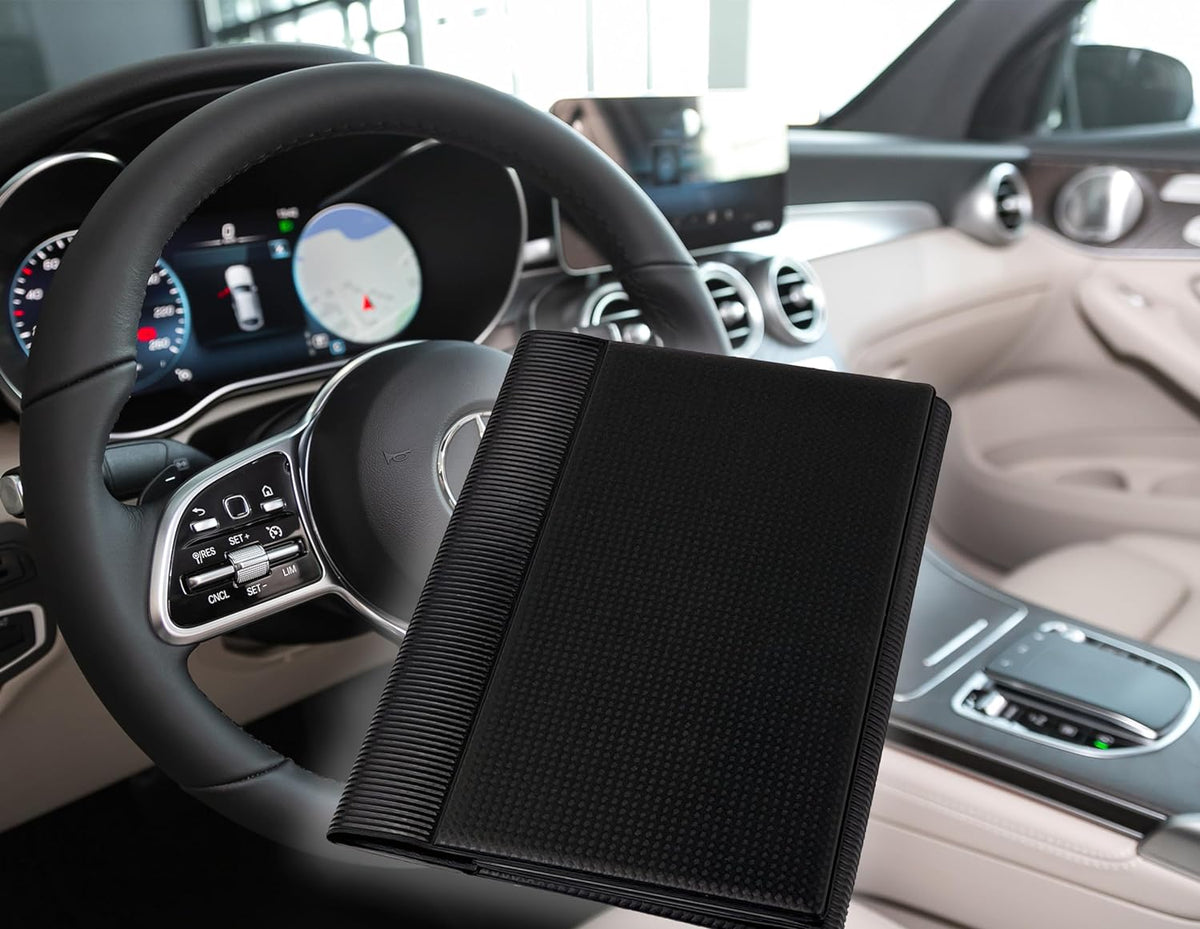 Pubblimania Luxe Carbon Fahrzeugdokumentenhalter, Mehrfachfach für Autos, Motorräder, Roller, mit zwei Türen und einem Halter für Führerschein und Karten