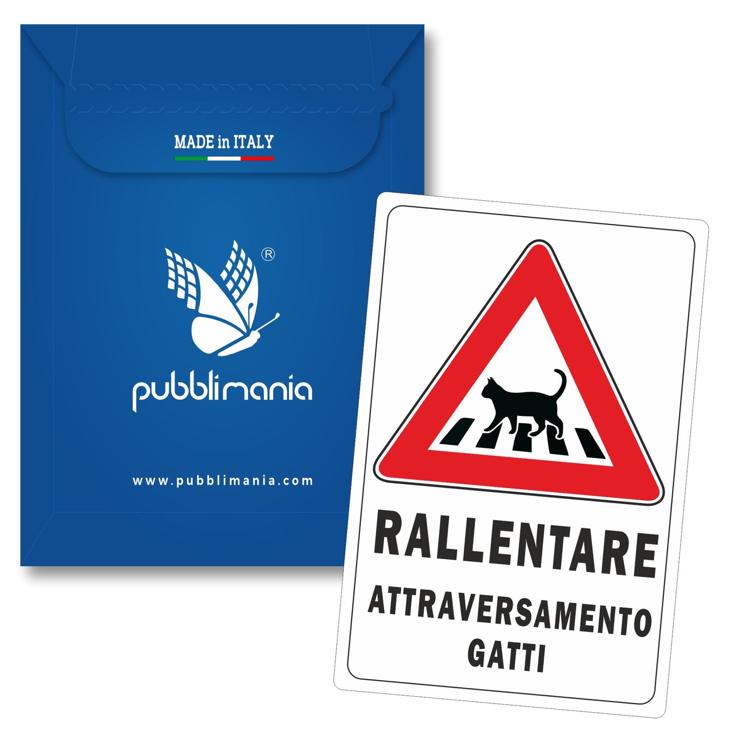 Cartello Rallentare attraversamento gatti per Paletto con Staffe e Bulloni | Pubblimania