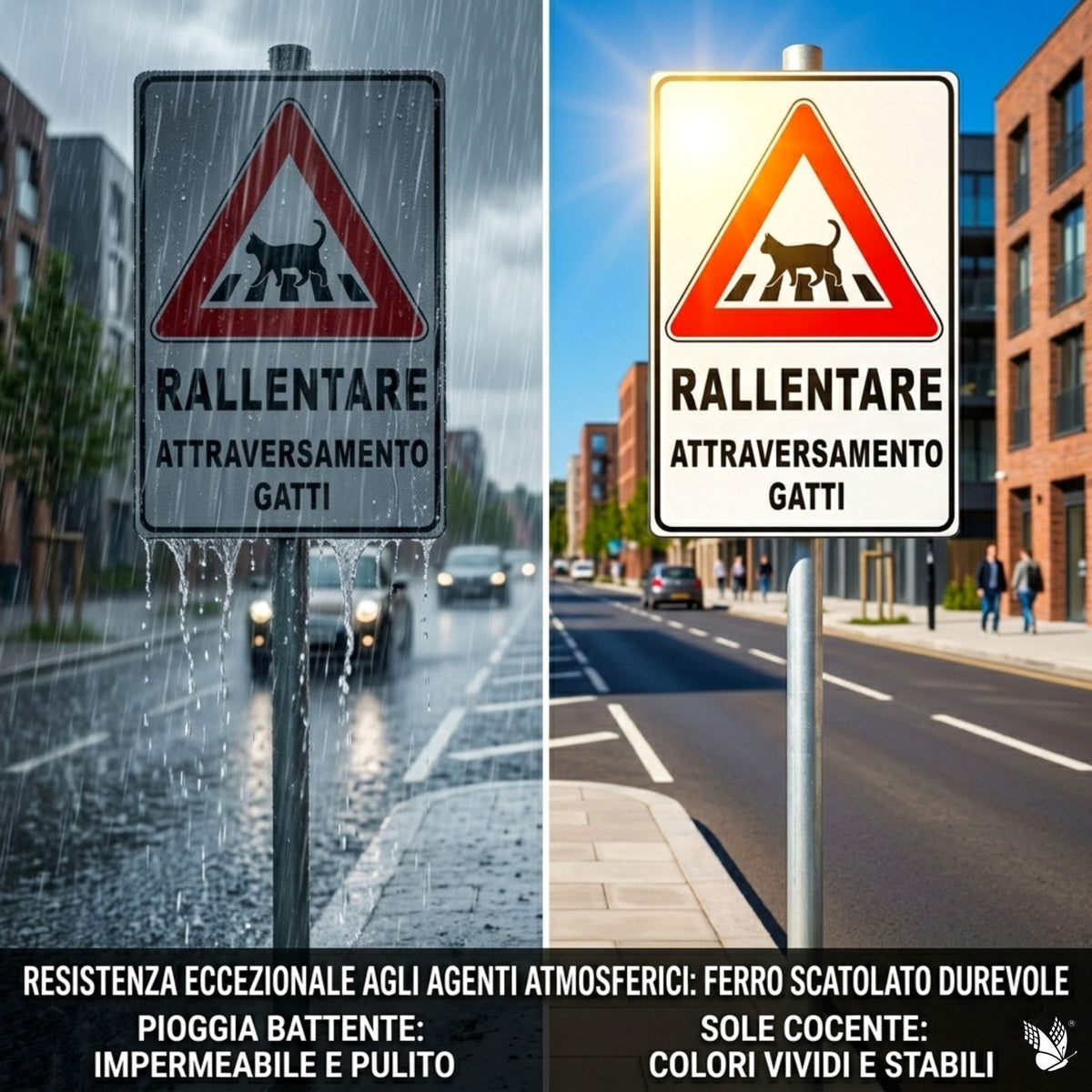 Pubblimania cartello rallentare ATTRAVERSAMENTO GATTI paletto resistente esterno