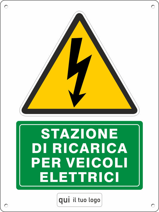 Pubblimania Cartello Stazione di  Ricarica Veicoli Elettrici con il tuo logo in Alluminio per esterno metallo resistente spessore 3 mm (Cm 30x40)