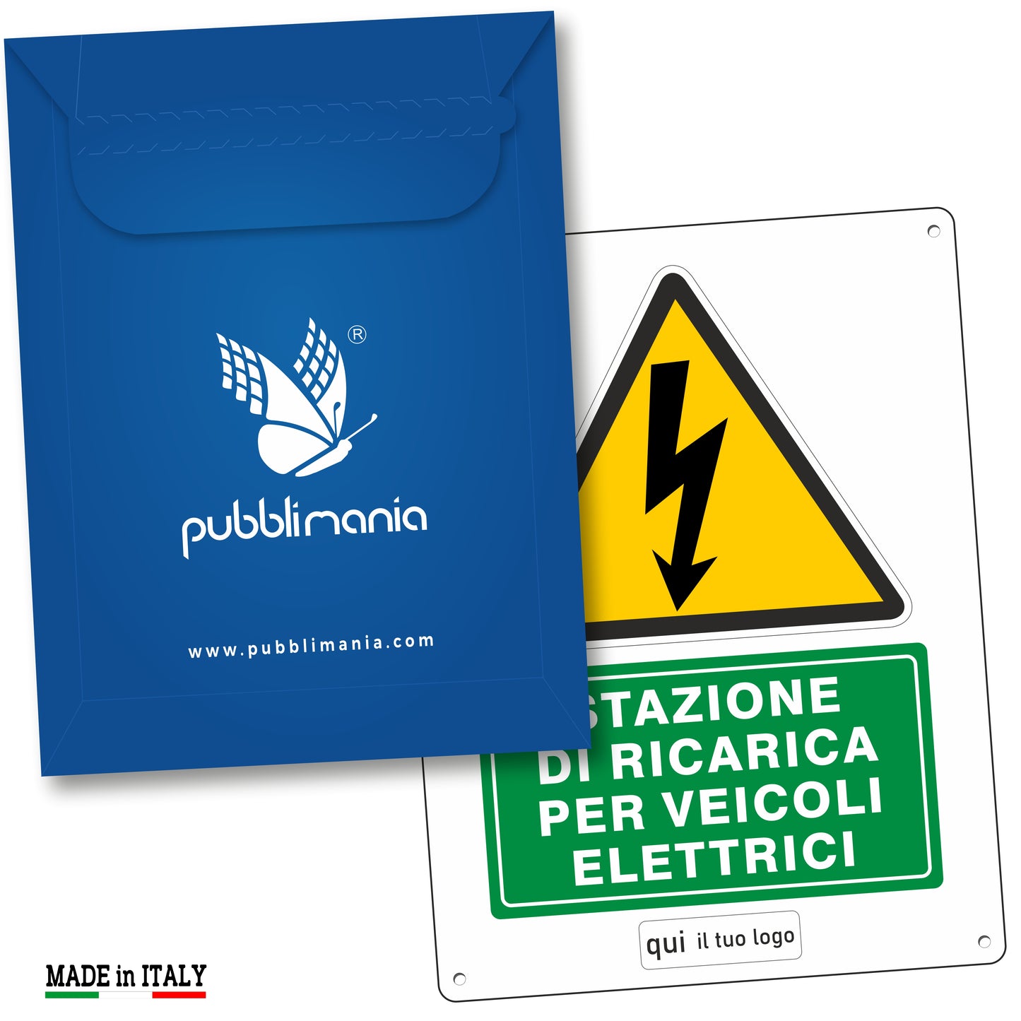 Pubblimania Cartello Stazione di  Ricarica Veicoli Elettrici con il tuo logo in Alluminio per esterno metallo resistente spessore 3 mm (Cm 30x40)