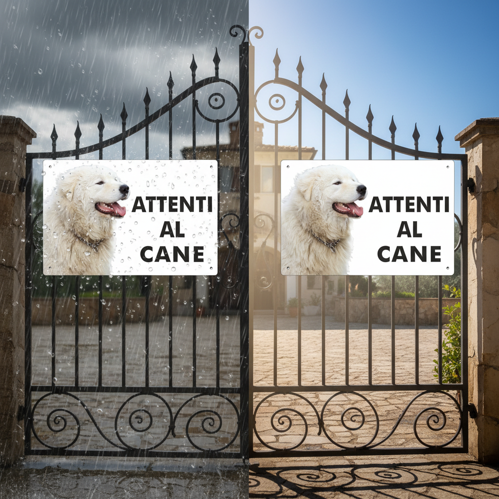 Pubblimania „Vorsicht vor dem Maremma-Schäferhund“-Schild aus 3 mm starkem Aluminiumverbundmaterial