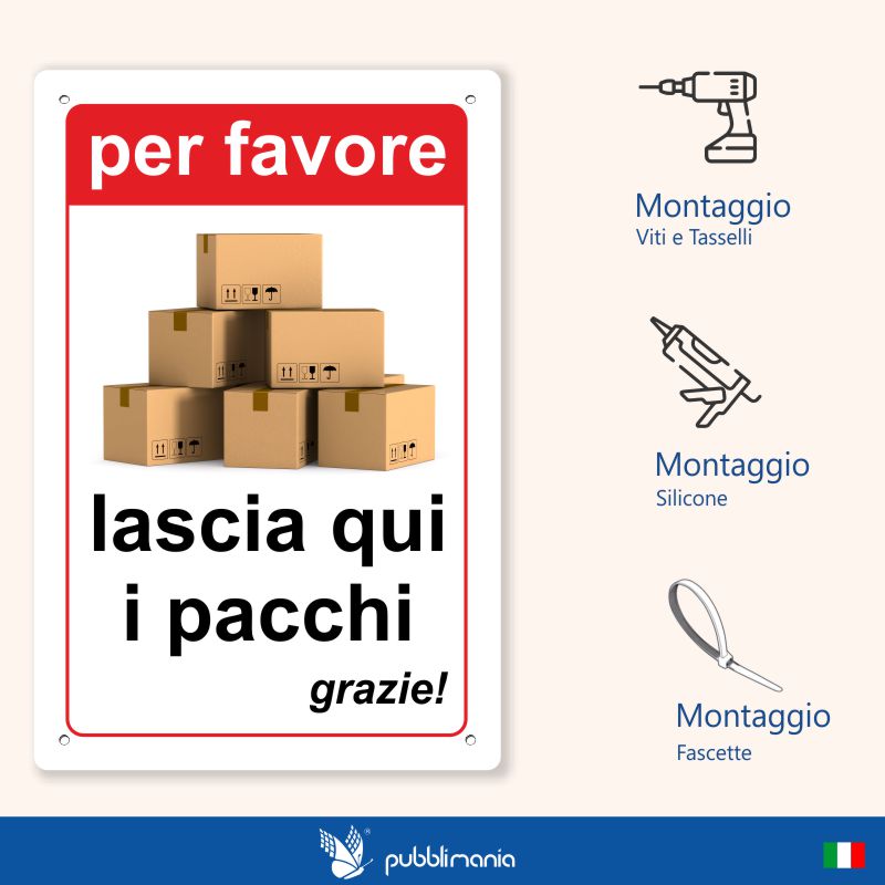 Pubblimania Cartello CORRIERI LASCIARE QUI I PACCHI in alluminio da 3 mm per esterno