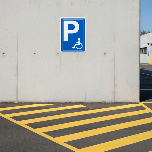 Cartello Parcheggio Disabili installato con strisce gialle pubblimania