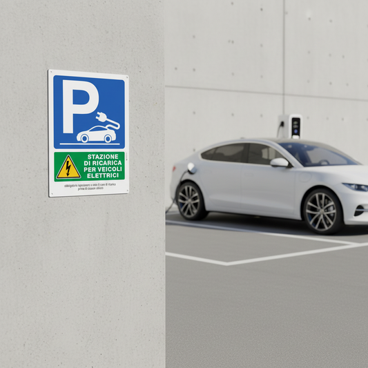 CARTELLO STAZIONE DI RICARICA PER VEICOLI ELETTRICI PUBBLIMANIA PARCHEGGIO