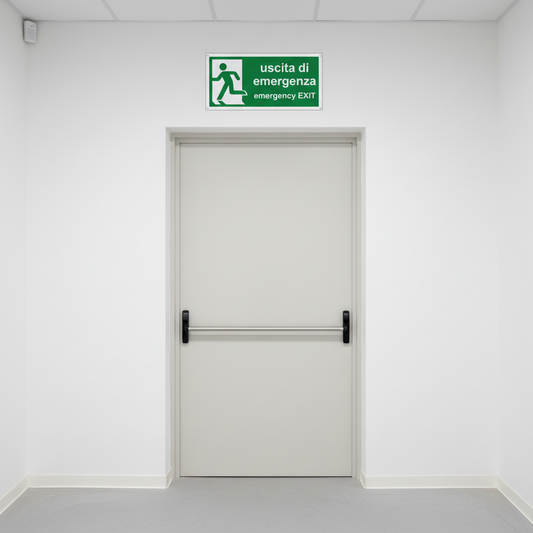Pubblimania SORTIE DE SECOURS ESCALIER À GAUCHE | Panneau en aluminium composite de 3 mm d'épaisseur (29 x 14,5 cm)