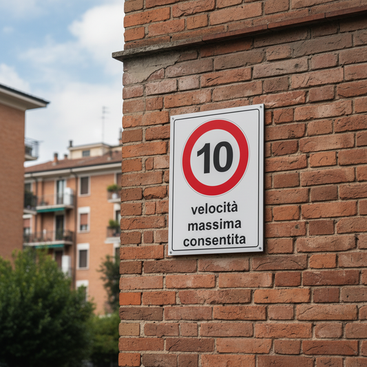 pubblimania Cartello velocità massima 10 su muro residenziale