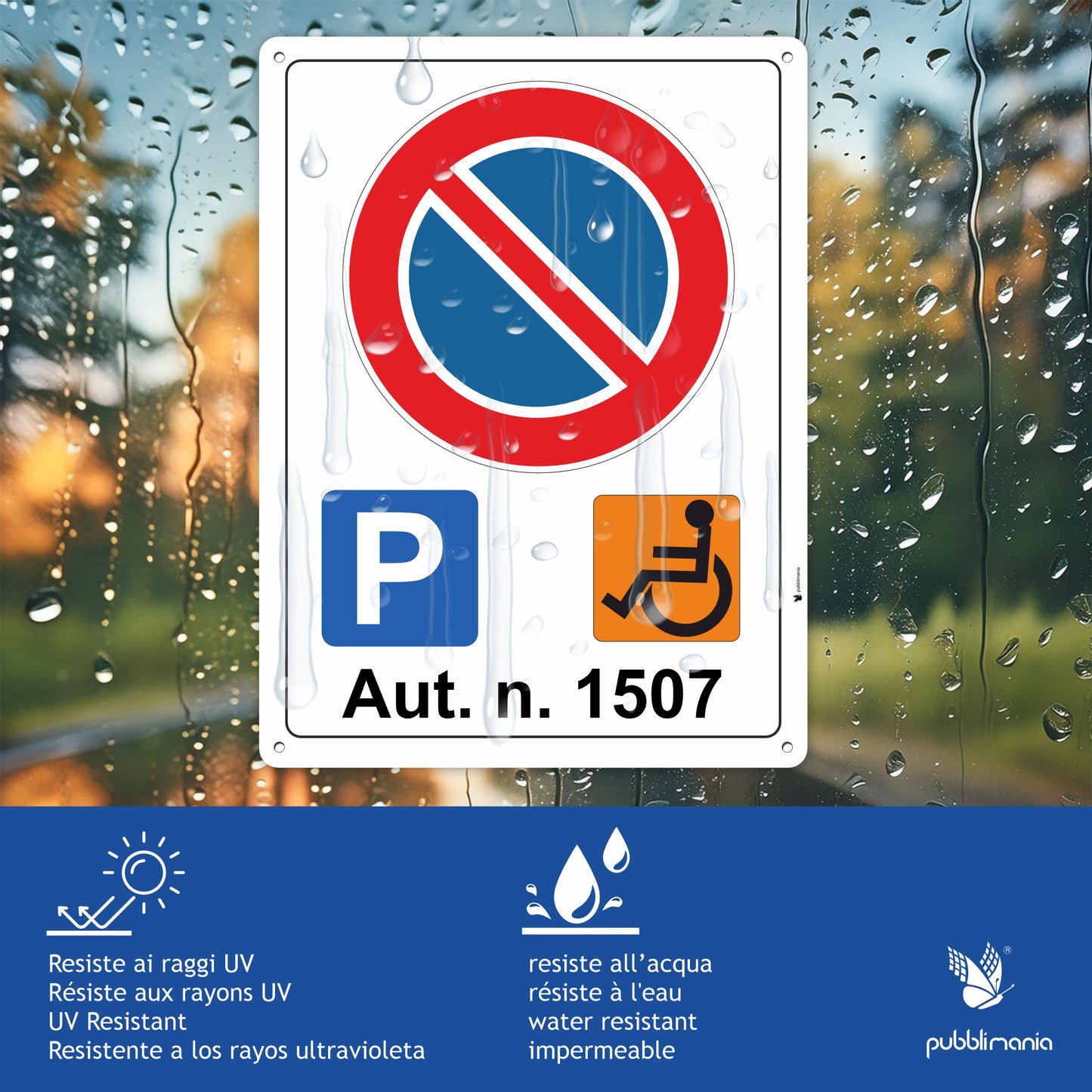 Pubblimania Cartello PARCHEGGIO RISERVATO DISABILI DIVIETO DI SOSTA in alluminio da 3 mm