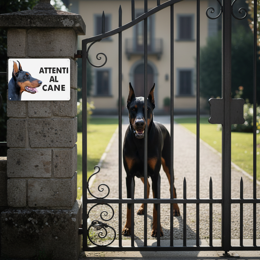 Dobermann più indietro dietro al cancello