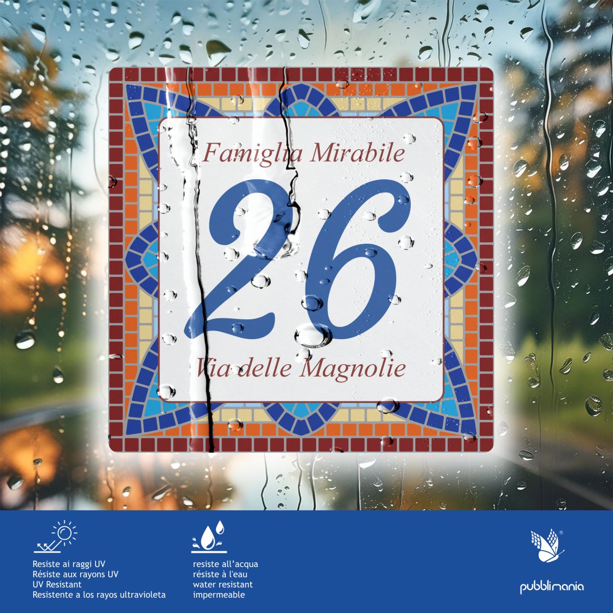 Pubblimania NUMERO CIVICO MOSAICO STAMPATO, su Alluminio per esterno resistente spessore 3 mm