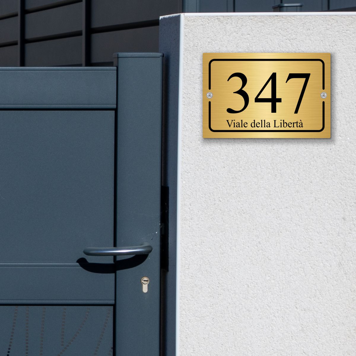 Pubblimania NUMERO CIVICO color ORO, su Alluminio spazzolato rinforzato per esterno