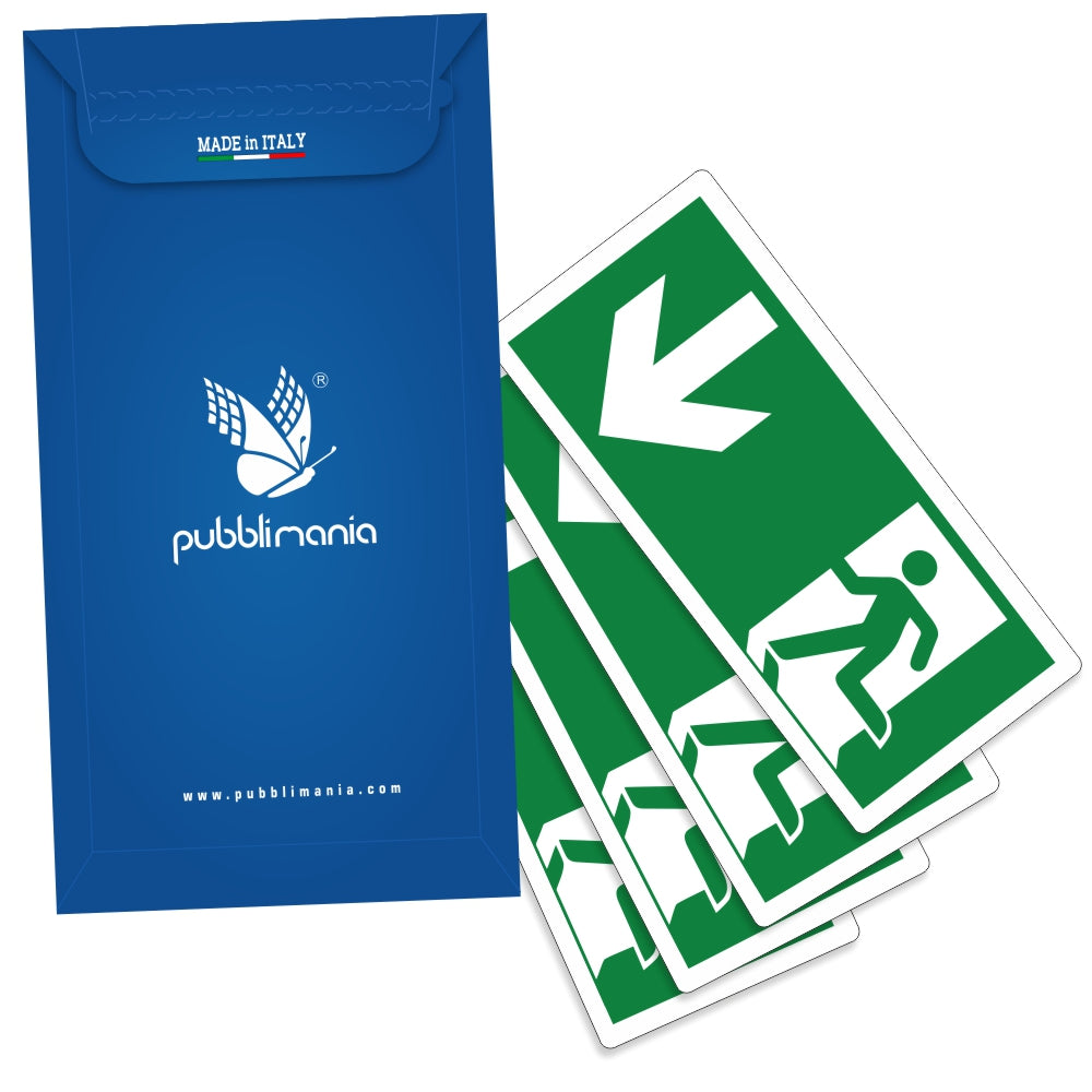 Pubblimania Set mit 4 Notausgangsaufklebern Treppen mit Pfeil nach links 29x13cm