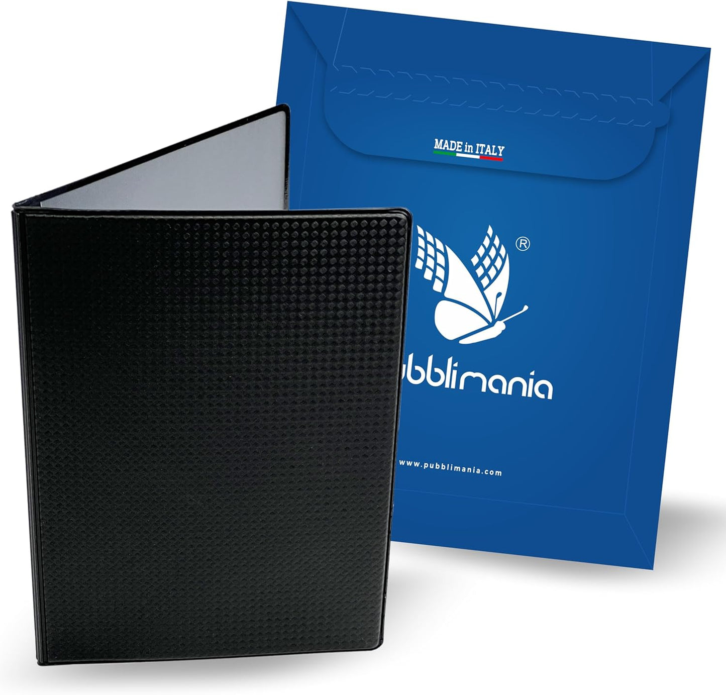 Pubblimania Portadocumenti  tipo Carbonio multitasche per auto, moto, scooter a due ante con porta patente, porta card