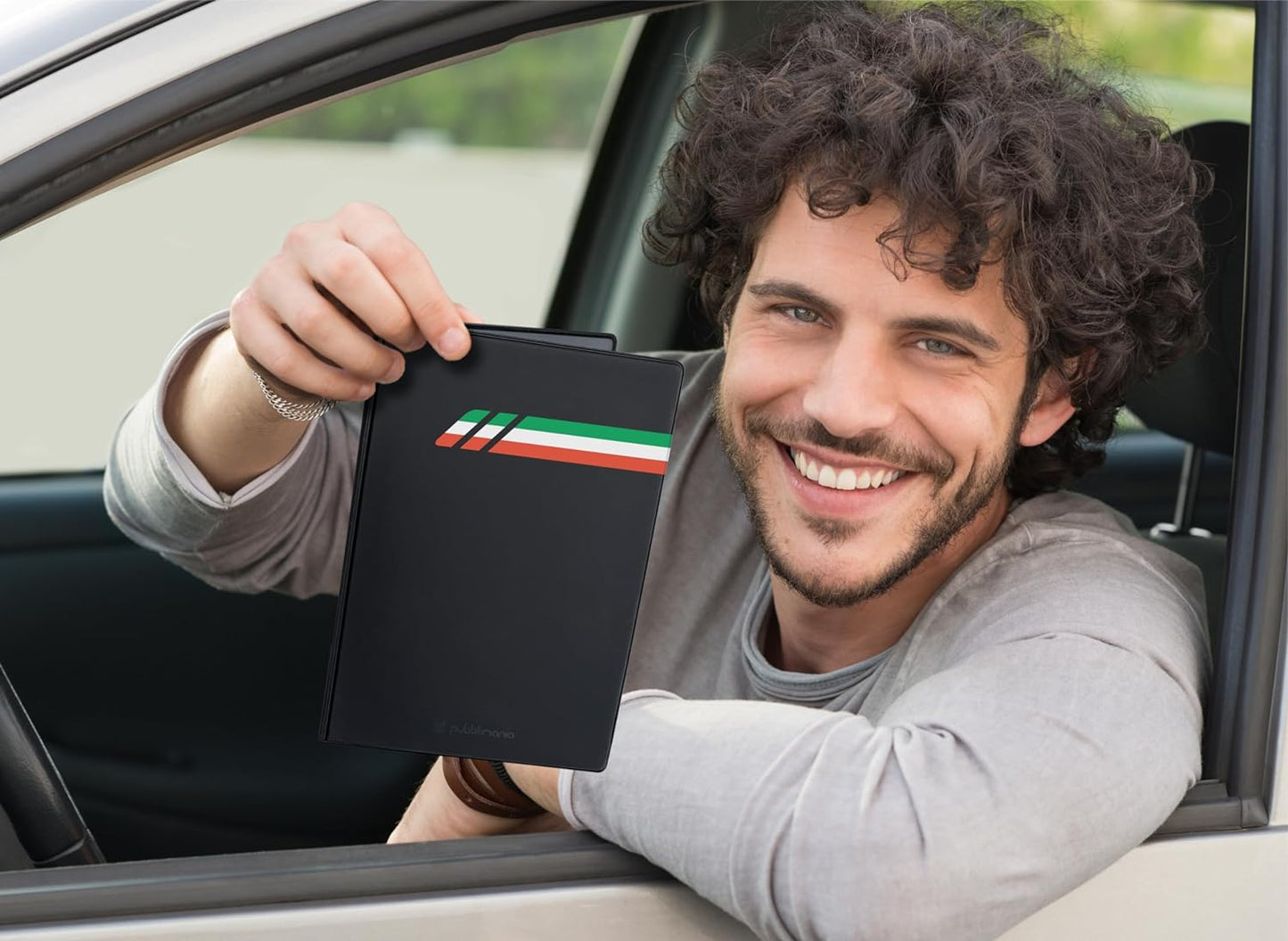 Pubblimania Portadocumenti ITALIA multitasche per auto, moto, scooter a due ante con porta patente, porta card