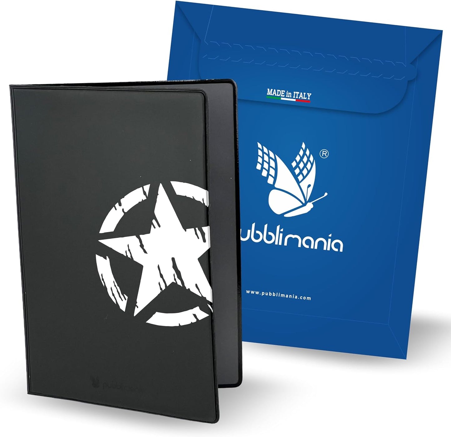 Pubblimania Portadocumenti Stella Militare multitasche per auto, moto, scooter a due ante con porta patente, porta card