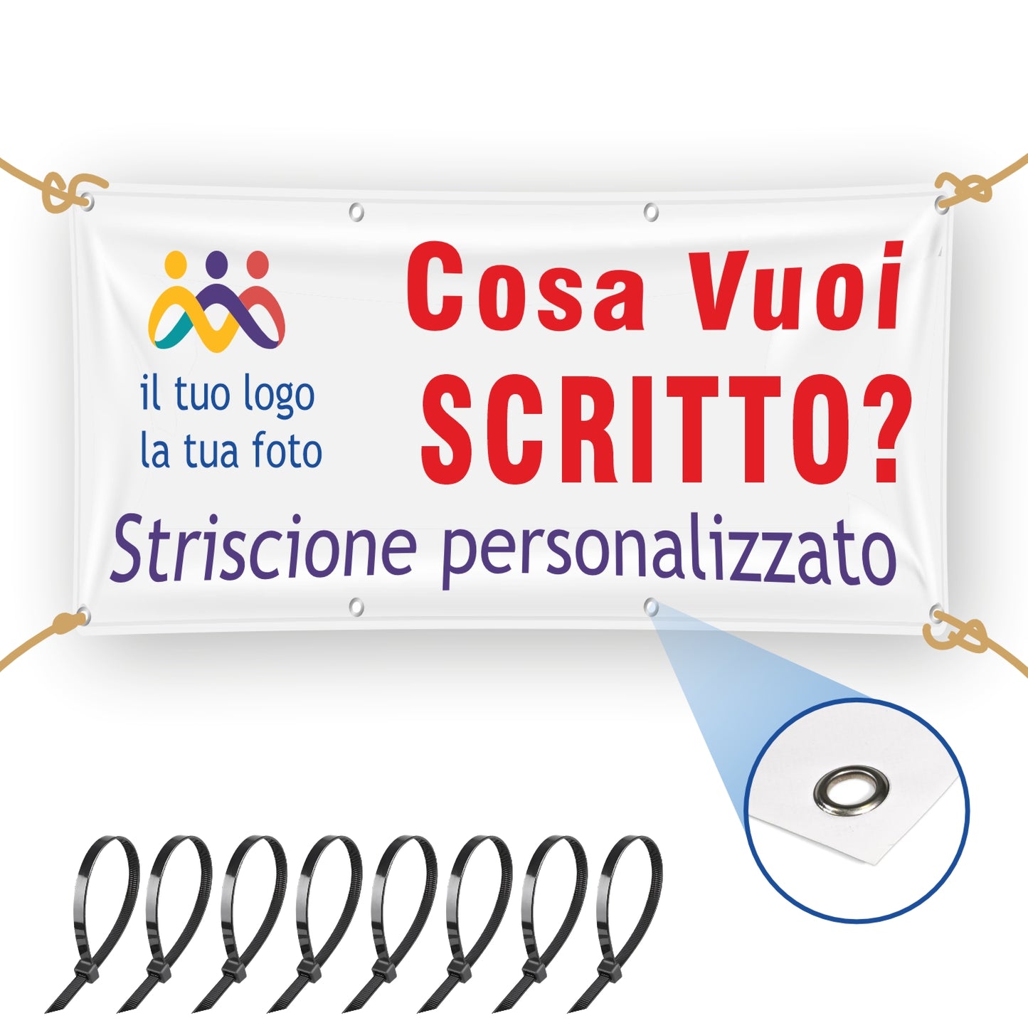 Pubblimania Striscione Personalizzato. Banner in PVC per esterno con occhielli