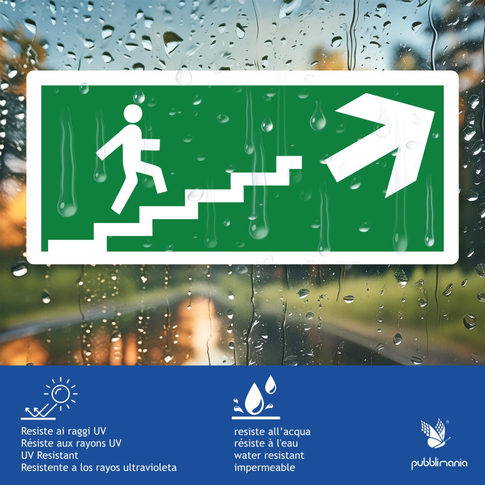 Pubblimania Set 4 Adesivi uscita di emergenza Scale salita con freccia a destra Cm 29x13