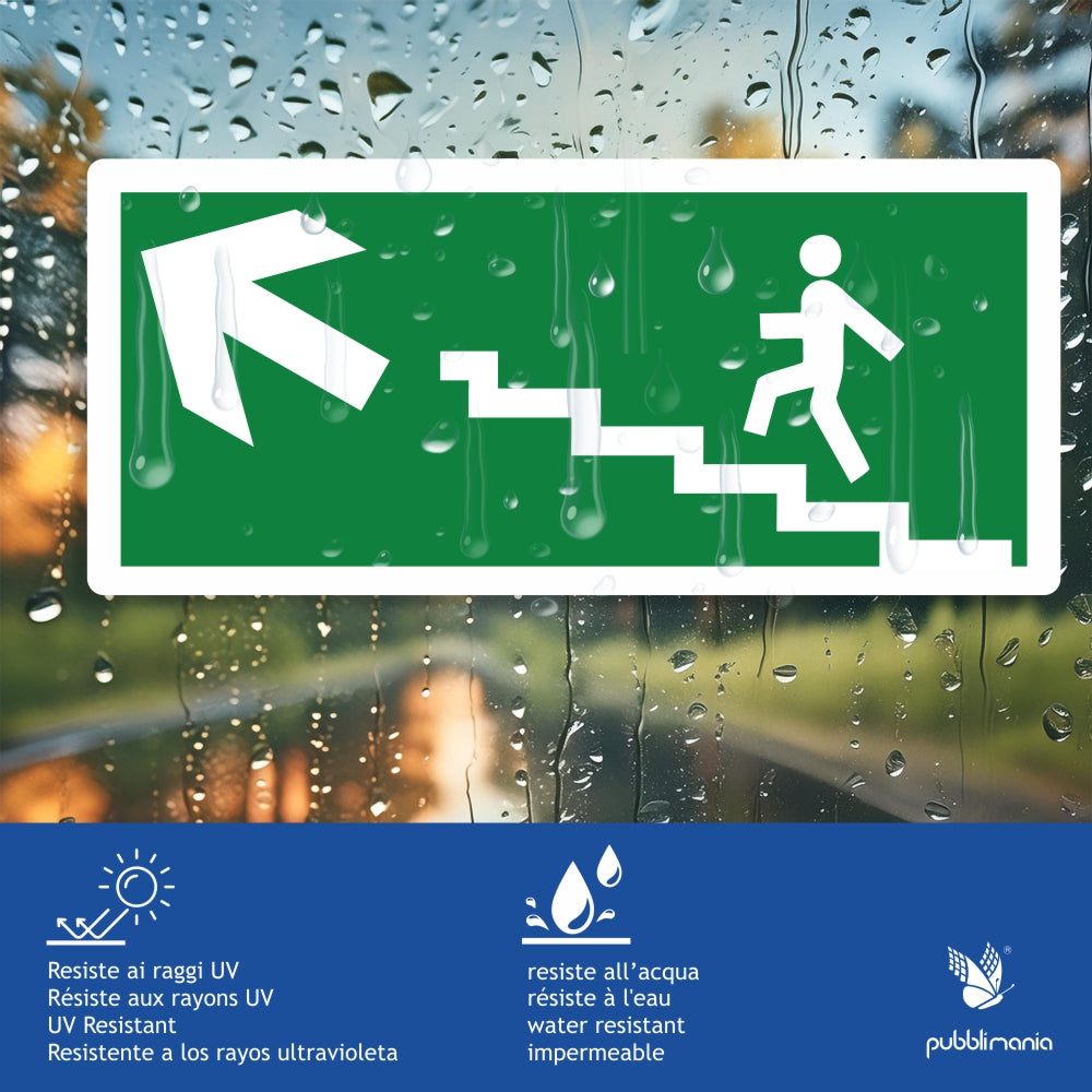 Pubblimania Set 4 Adesivi uscita di emergenza Scale salita con freccia a sinistra Cm 29x13
