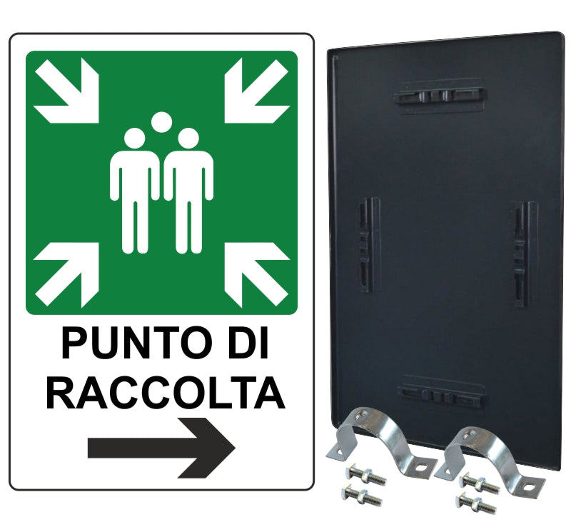 Cartello Sicurezza Fiamme E Frecce: Punto Di Assemblaggio Antincendio Con Freccia A Destra - VSafety, 300x100 Mm, Plastica Rigida 2 Mm