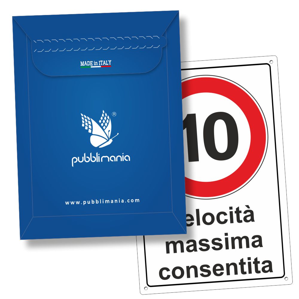 velocità massima 10 km cartello in alluminio composito da 3 millimetri con 4 fori agli angoli
