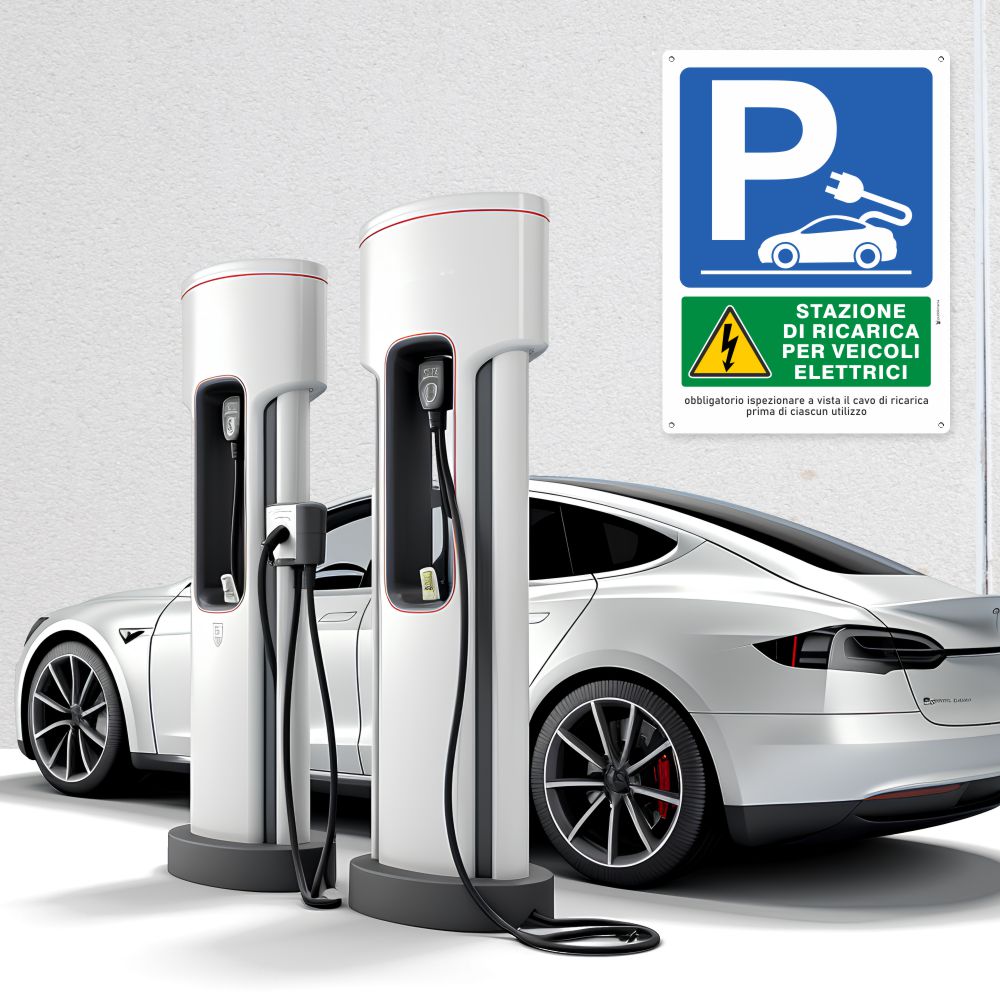 targa cartello per ricarica veicoli elettrici pubblimania