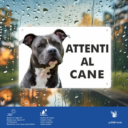 Pubblimania Cartello Attenti al Cane Amstaff in alluminio composito da 3 mm