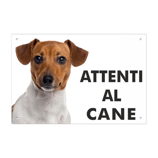 pubblimania cartello in dibond segnale in alluminio composito da 3 millimetri di spessore robusto con 4 fori agli angoli segnaletica cartello attenti al cane jack russell
