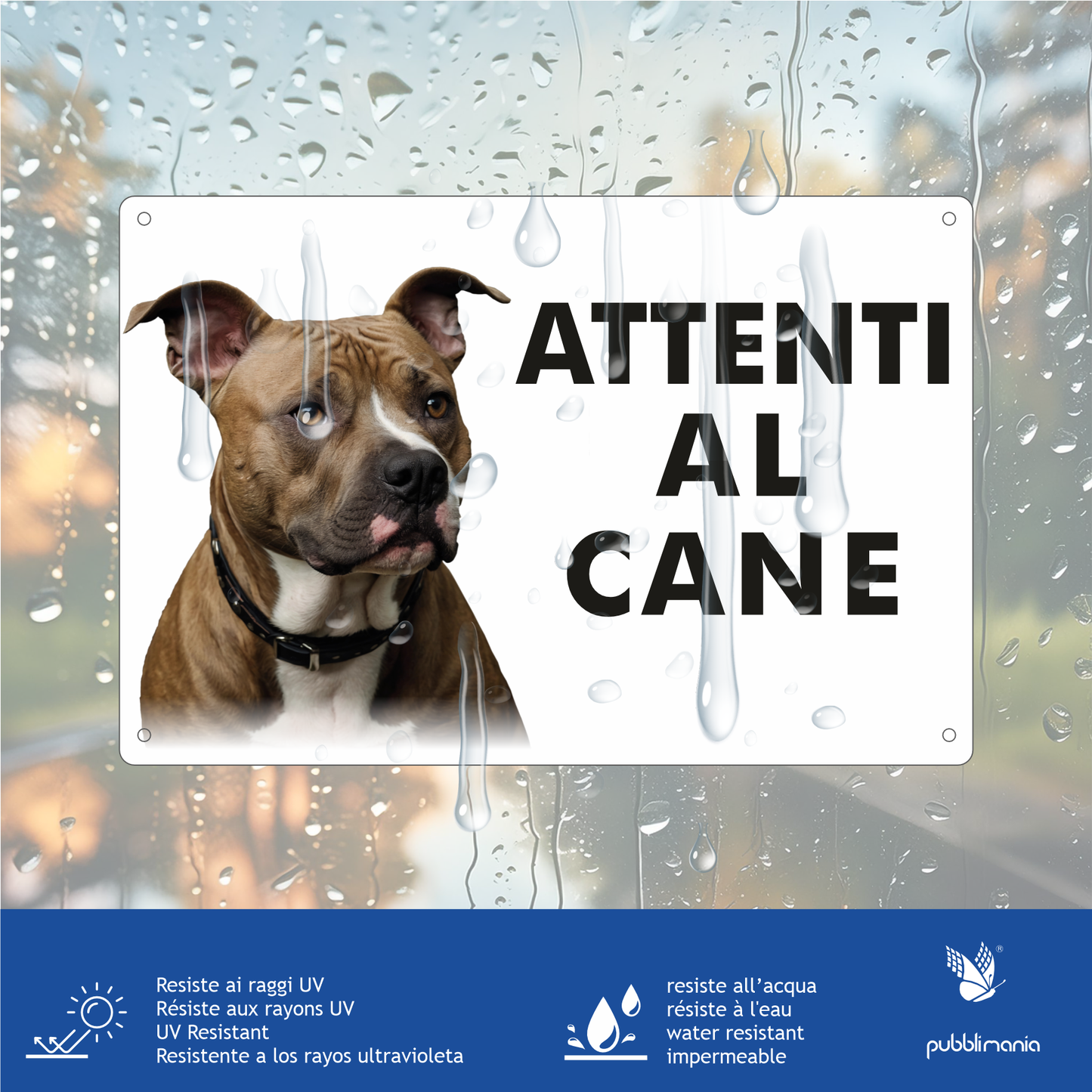 Pubblimania 3mm Aluminium AMSTAFF Warnschild „Vorsicht Hund“ für den Außenbereich