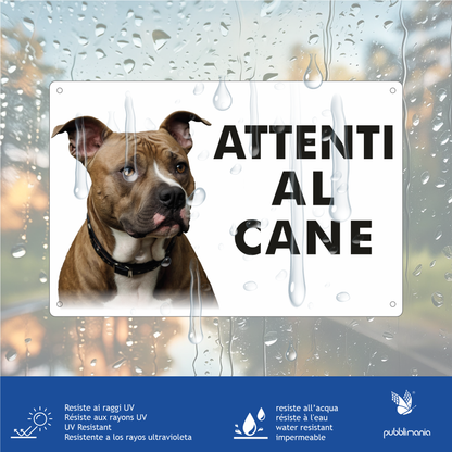 Pubblimania 3mm Aluminium AMSTAFF Warnschild „Vorsicht Hund“ für den Außenbereich