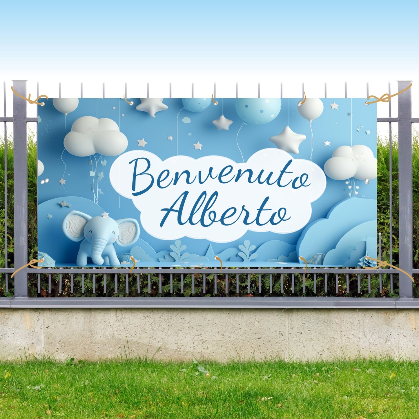 Pubblimania Striscione Nascita Maschietto Personalizzato. Banner  in PVC per esterno con occhielli