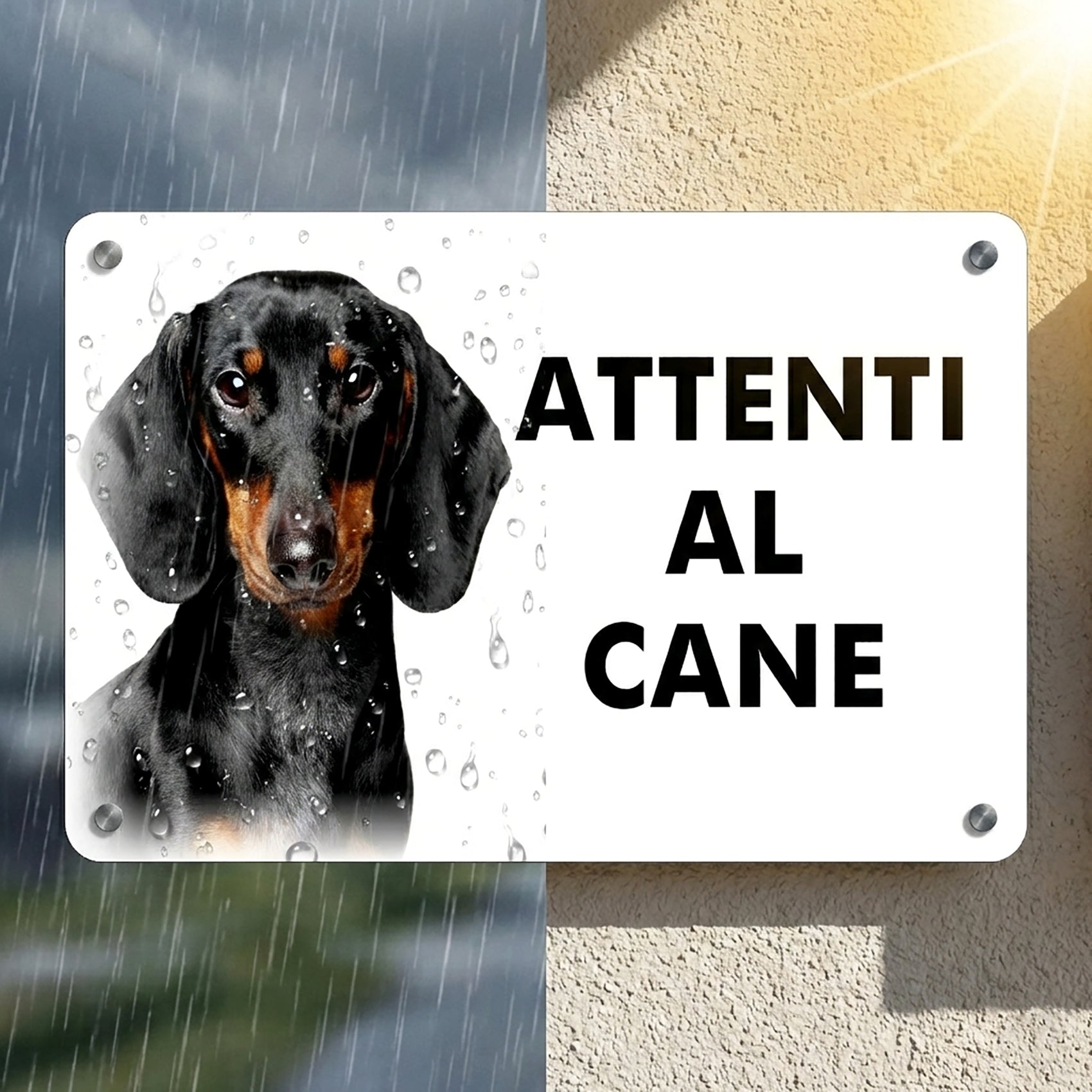 cartello attenti al cane bassotto resistente pioggia