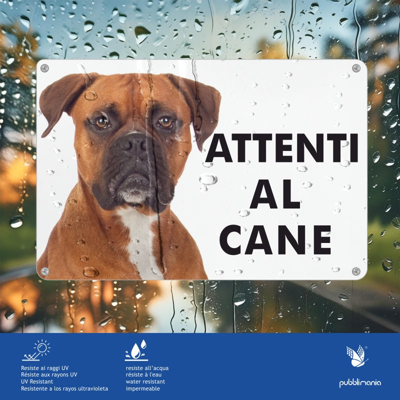 Pubblimania Cartello Attenti al Cane BOXER in alluminio da 3 mm per esterno