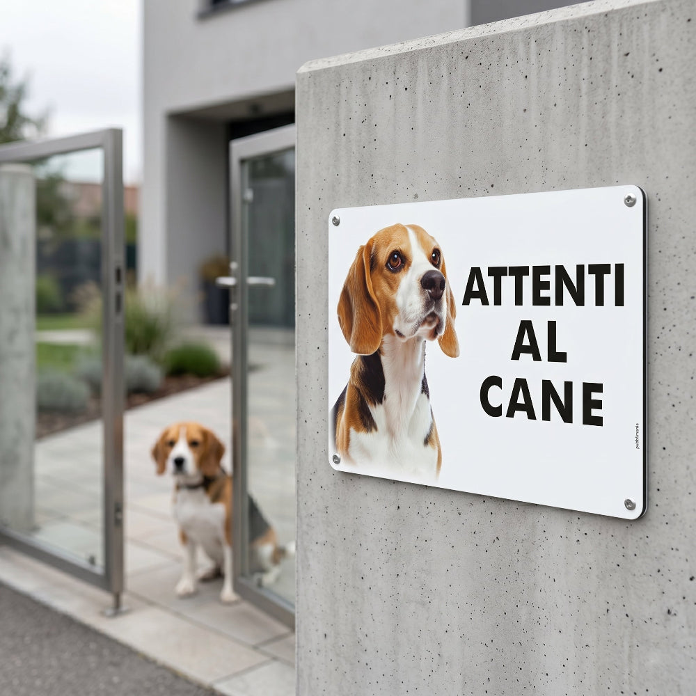 pubblimania cartello attenti al cane beagle in alluminio