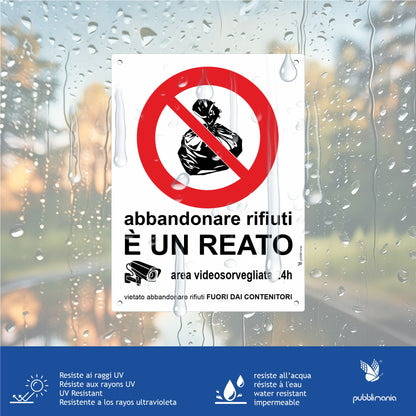 Pubblimania Cartello Divieto di scarico Abbandonare i rifiuti è un reato - alluminio composito da 3 mm di spessore