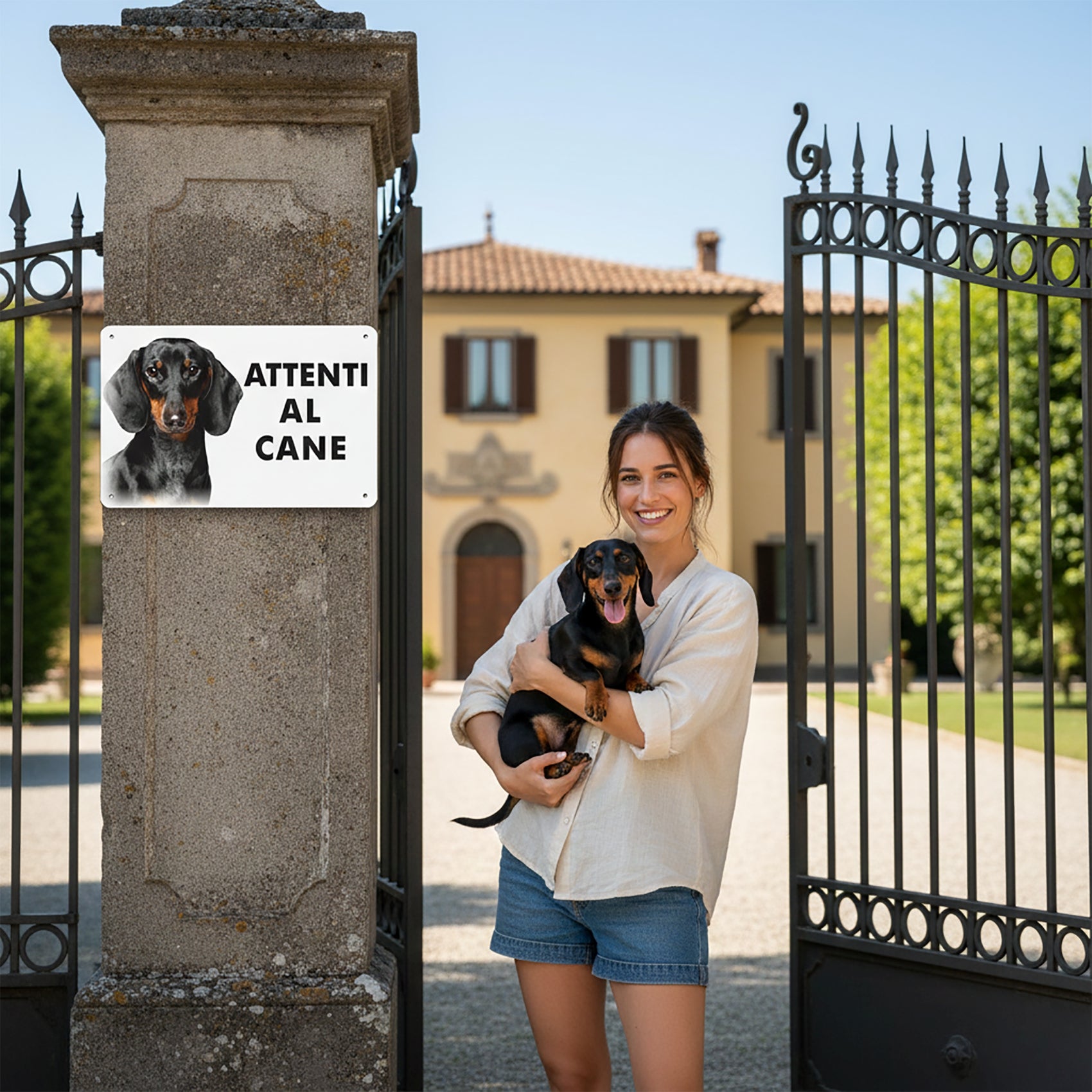 cartello attenti al cane bassotto applicato al muro