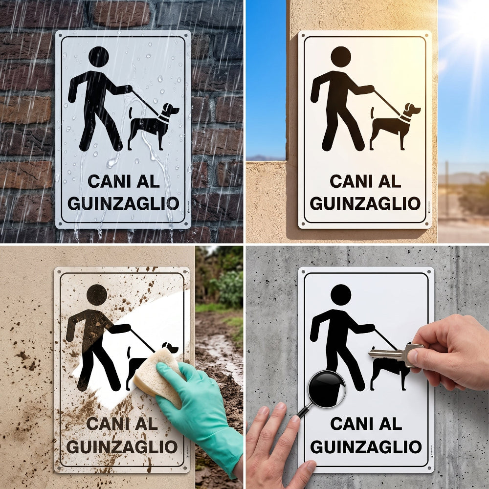 cartello cani al guinzaglio in alluminio by pubblimania resistente agenti atmosferici