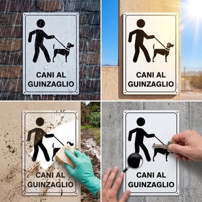 cartello cani al guinzaglio in alluminio by pubblimania resistente agenti atmosferici