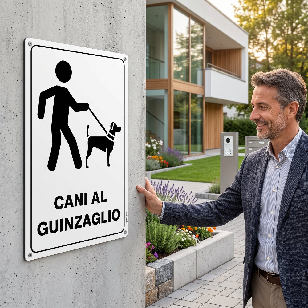 cartello cani al guinzaglio in alluminio pubblimania  condominio